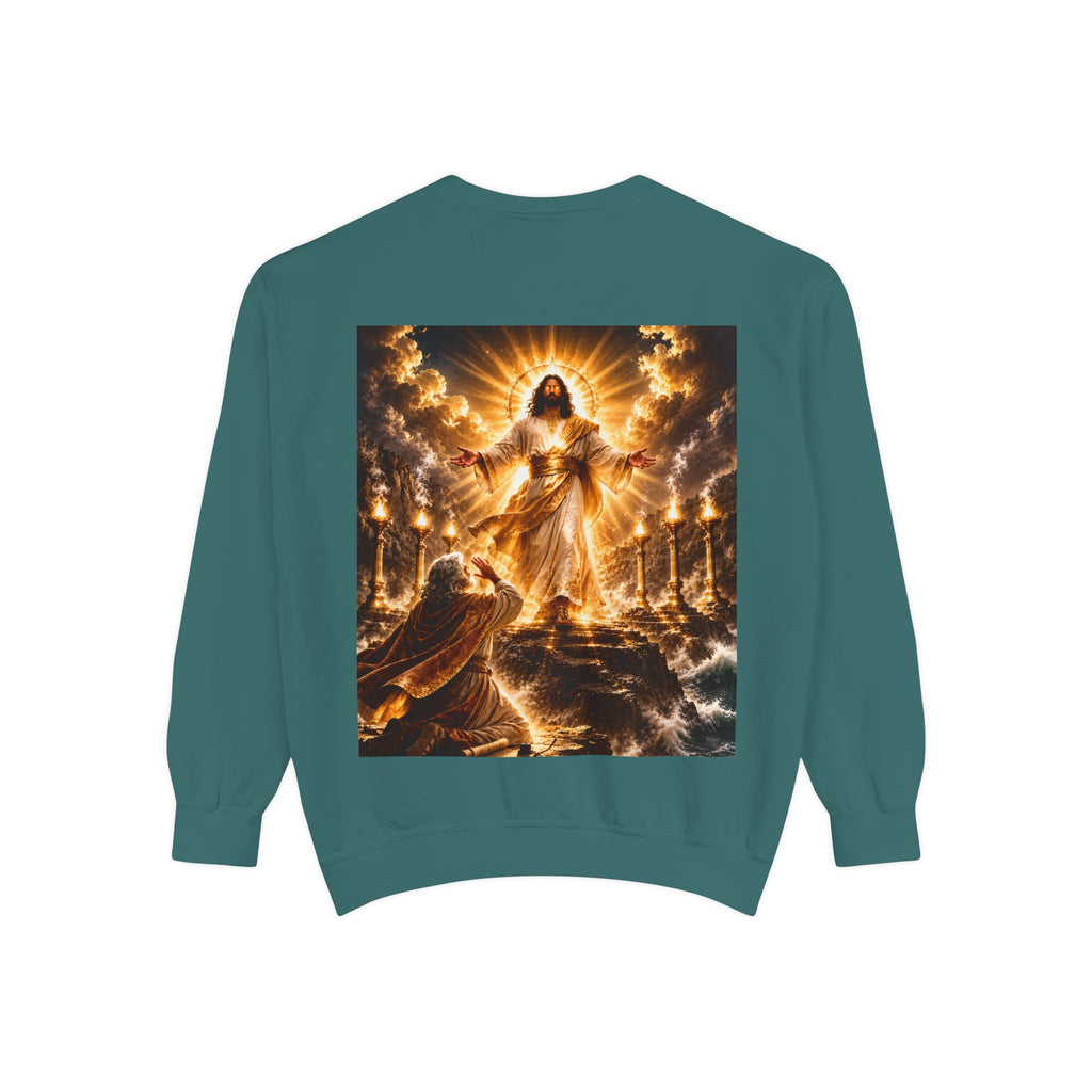 Revelation Chapter 1 Sweatshirt — Golden Christ Return Religious Crewneck