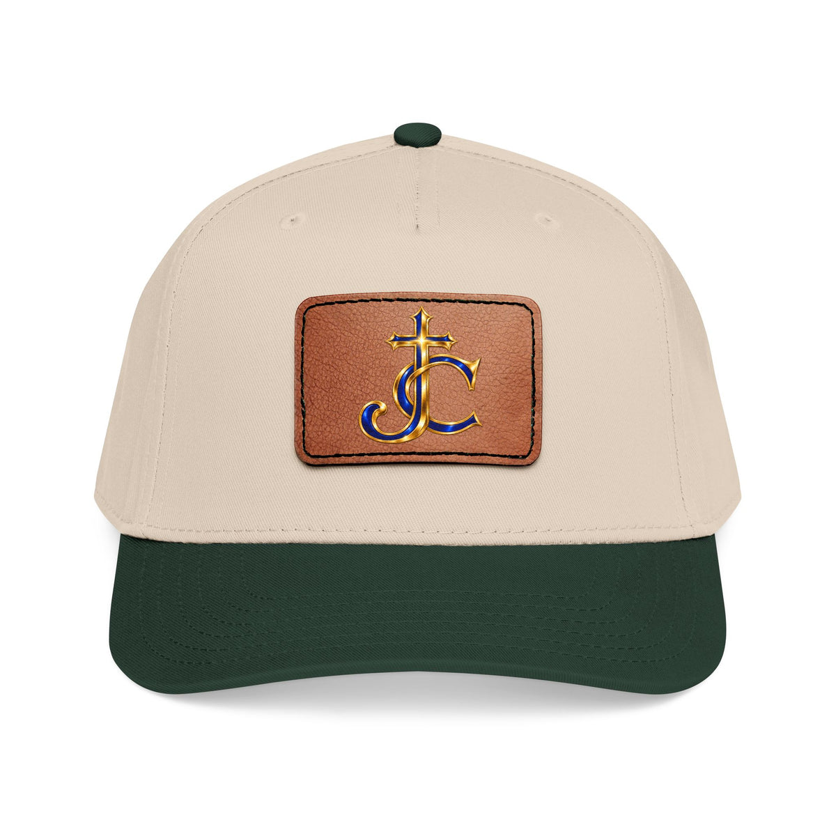 Leather Patch Baseball Cap with a Cross JC Monogram — Classic Casual Hat