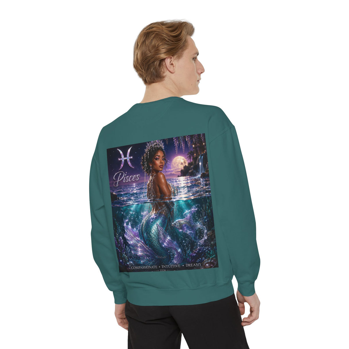 Pisces Mermaid Zodiac Sweatshirt — Pisces Symbol & 'Pisces' Artwork
