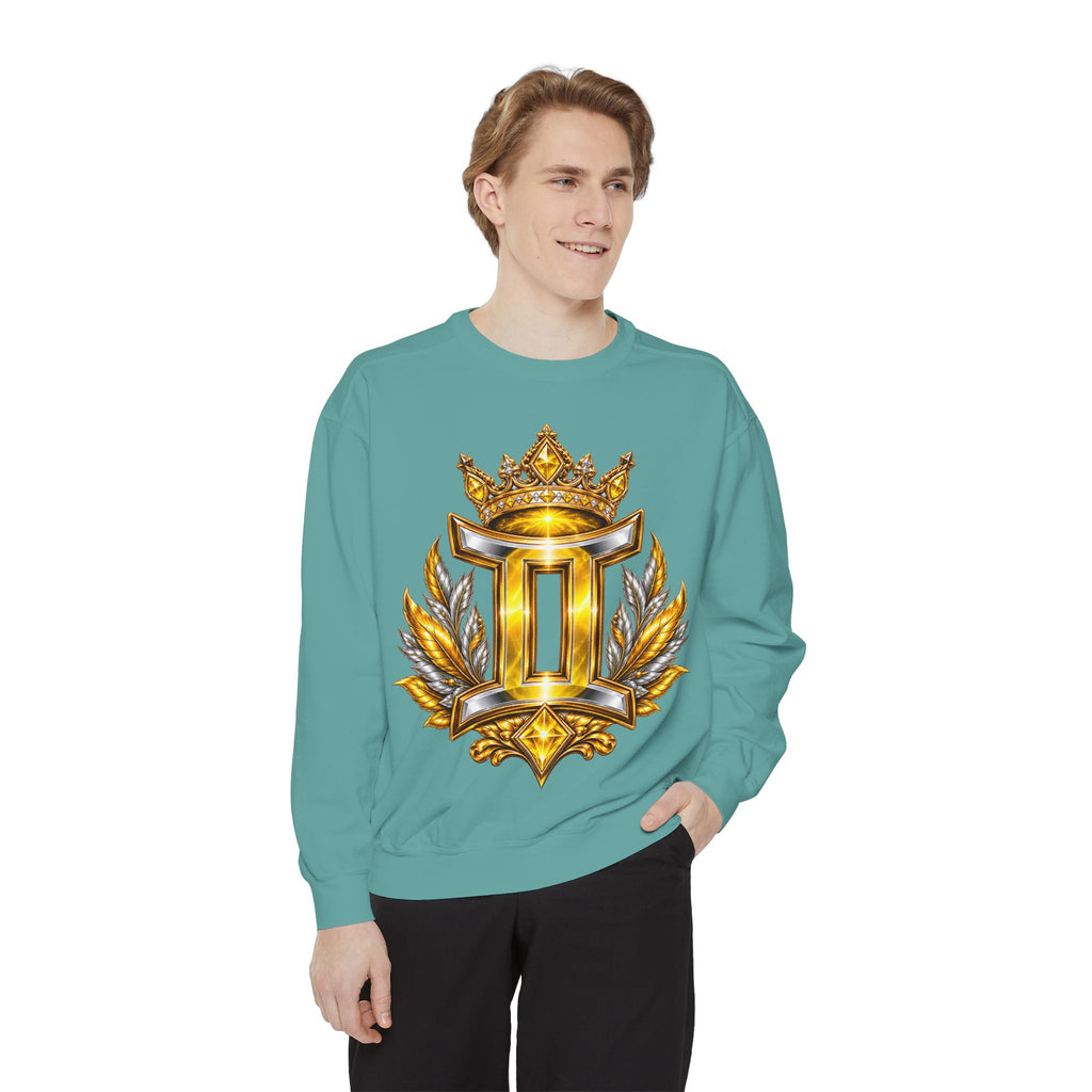 Gemini Zodiac Sweatshirt — Ornate Gold & Blue Gemini Crest