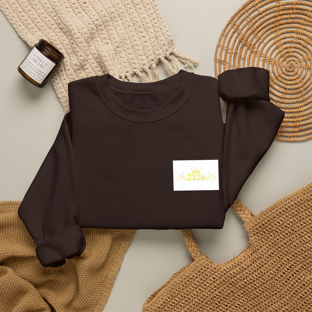 Crewneck Sweatshirt — Tiny Golden Crest Chest Patch