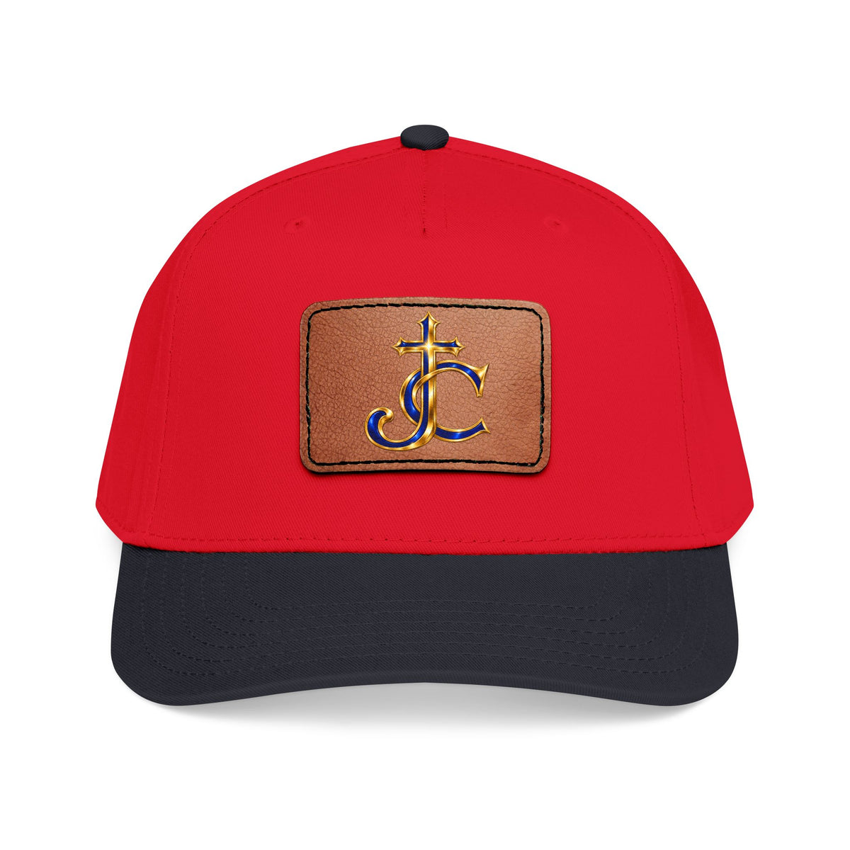 Leather Patch Baseball Cap with a Cross JC Monogram — Classic Casual Hat