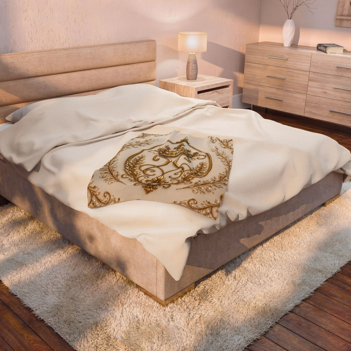 Royal Gold Crown Velveteen Plush Blanket — Ornate Baroque Throw for Luxurious Home Decor