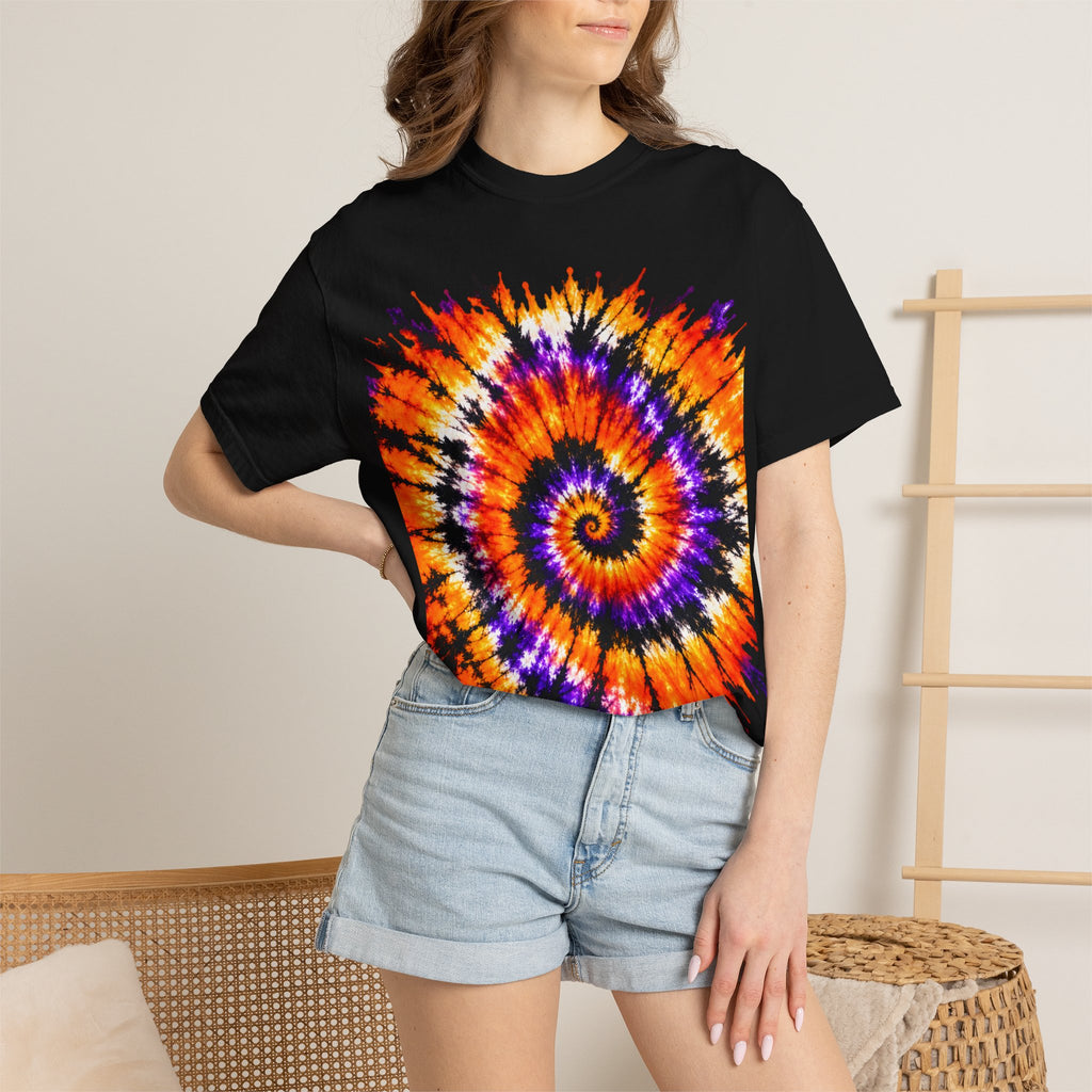 Tie-Dye Spiral T-Shirt — Orange Purple Psychedelic Graphic Tee