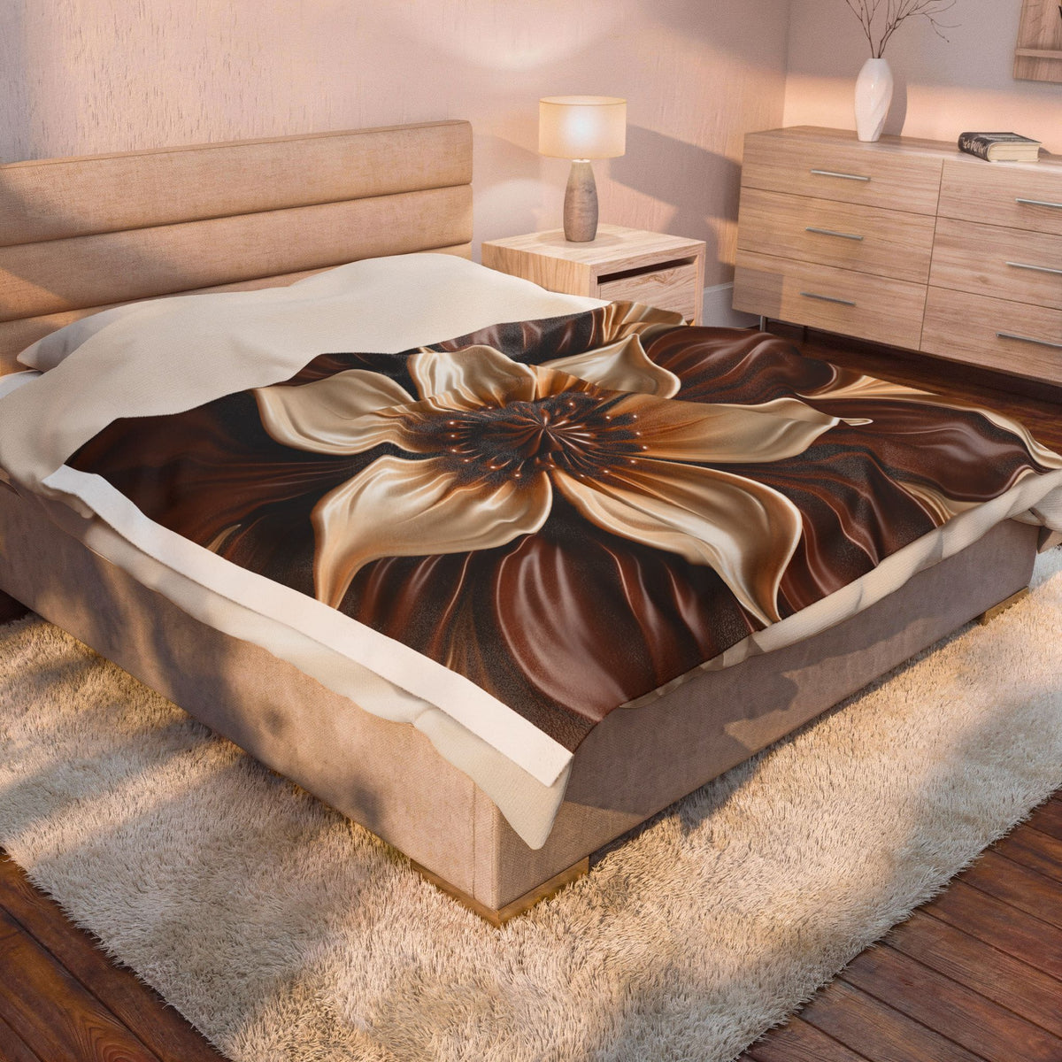 Velveteen Plush Blanket - Chocolate Floral 3D Velvet Throw