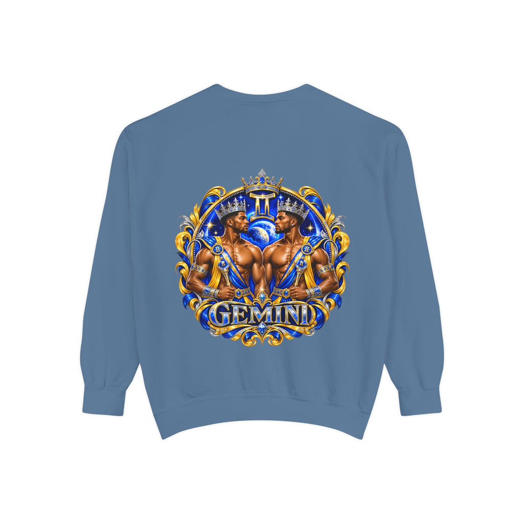 Gemini Zodiac Sweatshirt — Ornate Gold & Blue Gemini Crest