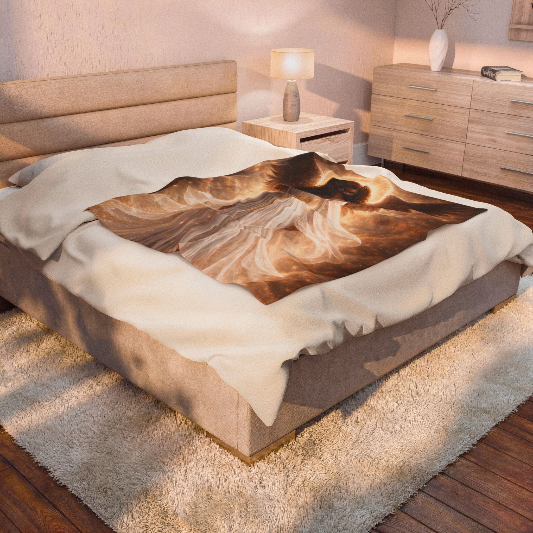 Angel of Light Velveteen Plush Blanket — Ethereal Golden Halo Throw for Spiritual Comfort, Gift