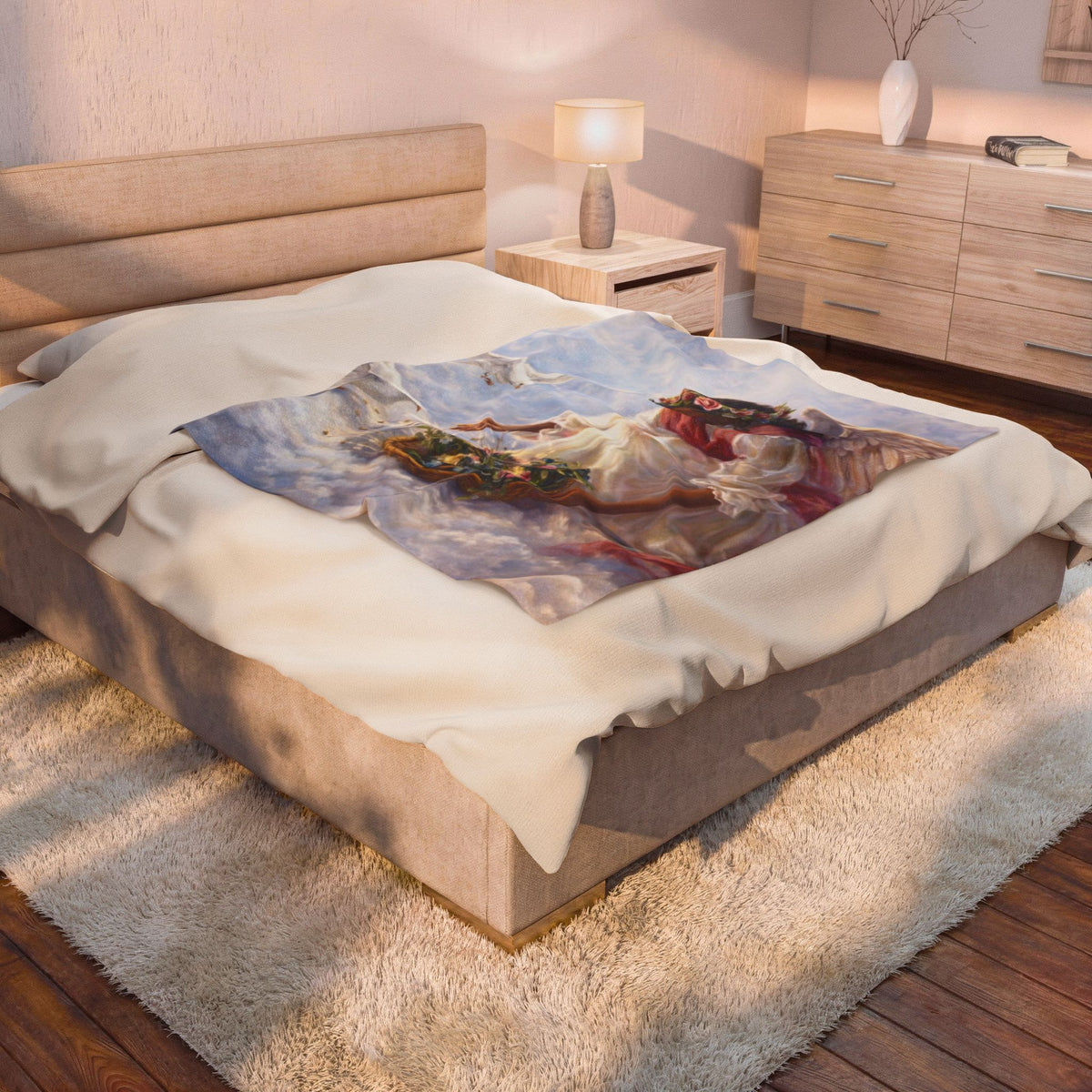 Angel in Clouds Velveteen Plush Blanket – Serene Floral Guardian Throw