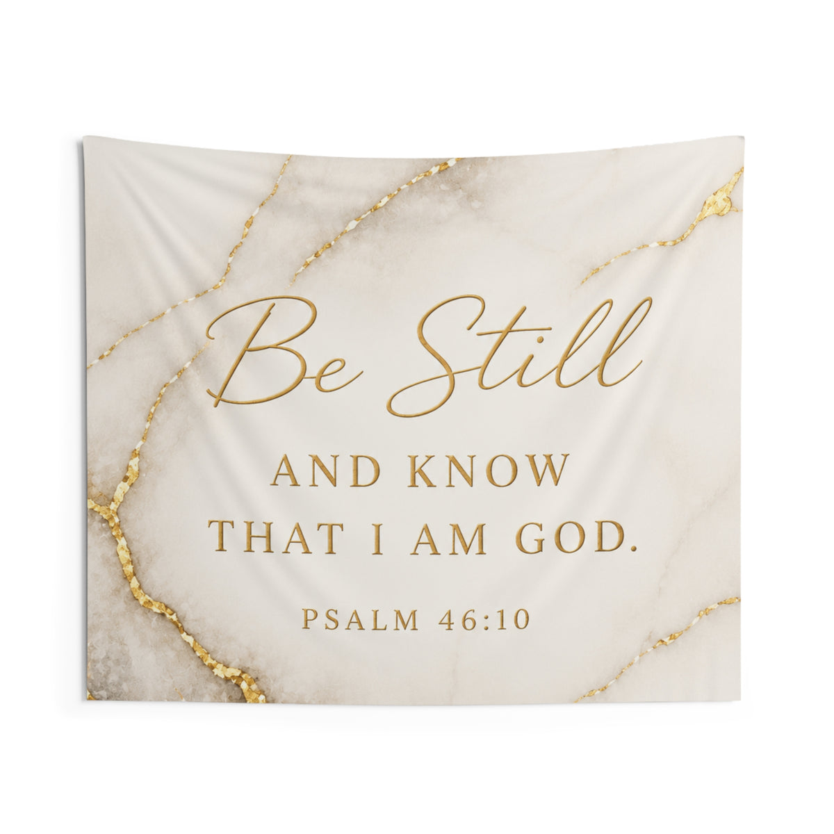 Be Still Psalm 46:10 Wall Tapestry — Marble Gold Christian Decor