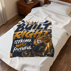 Built Right Velveteen Plush Blanket — Strong. Wise. Faithful. Lion & Bible Christian Throw