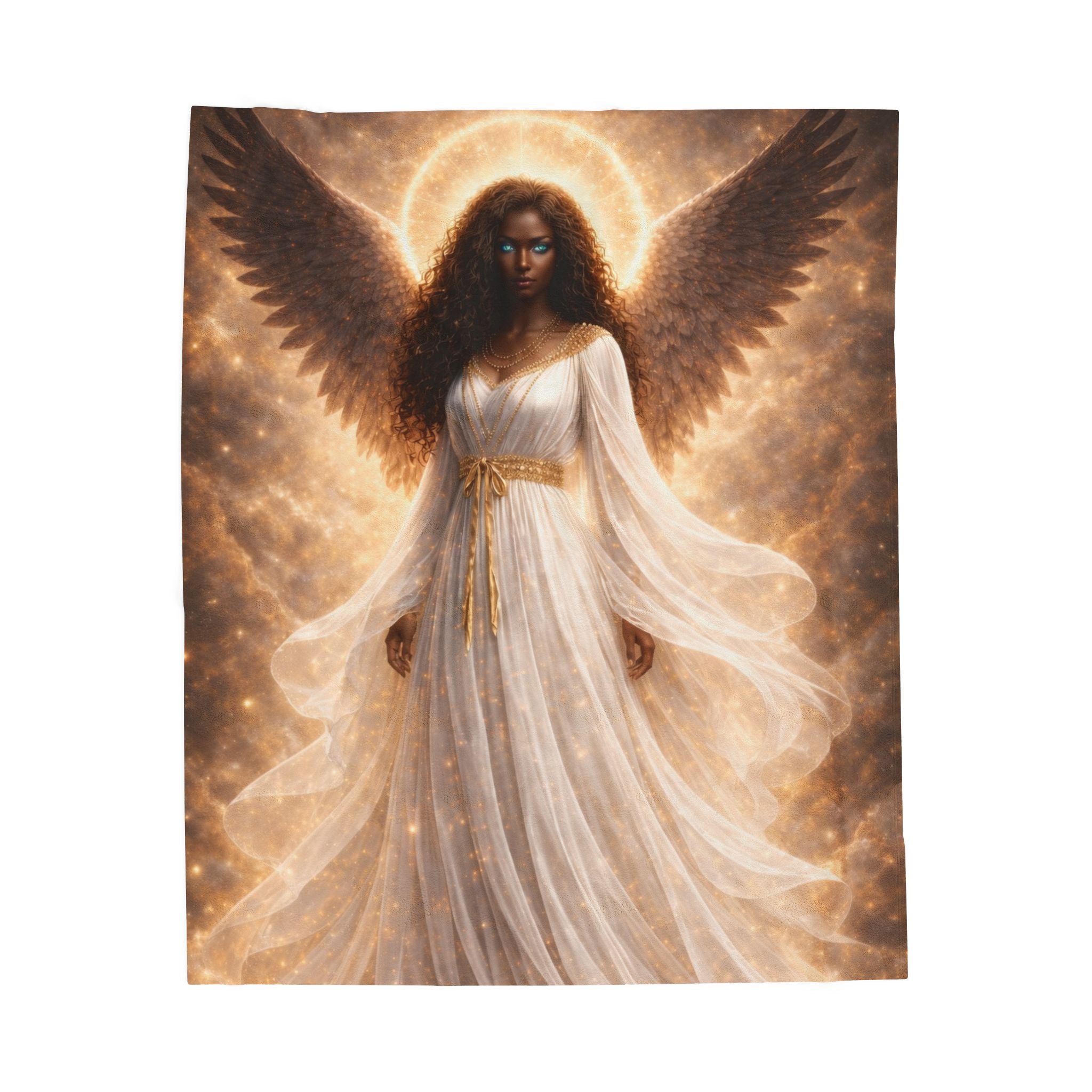 Angel of Light Velveteen Plush Blanket — Ethereal Golden Halo Throw for Spiritual Comfort, Gift