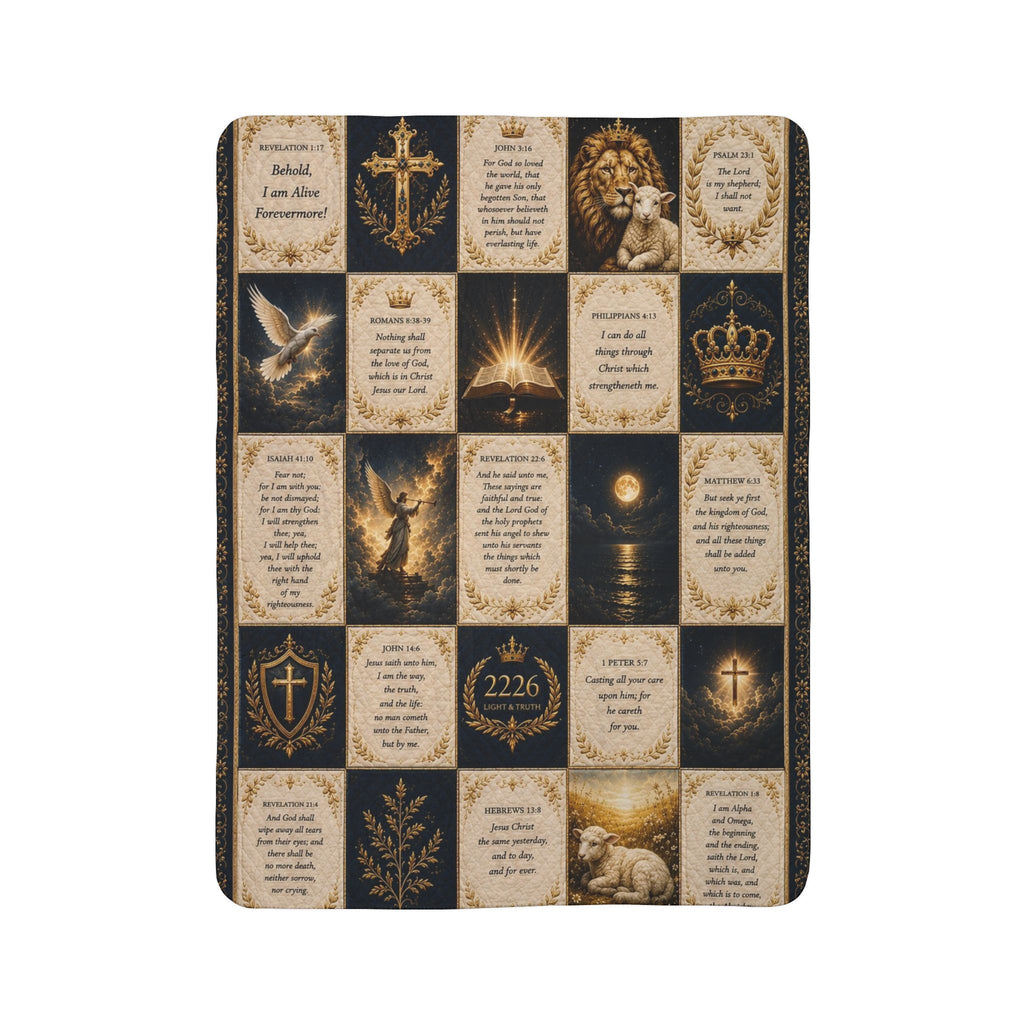 Inspirational Faith Sherpa Blanket - Scripture & Religious Symbols Patchwork