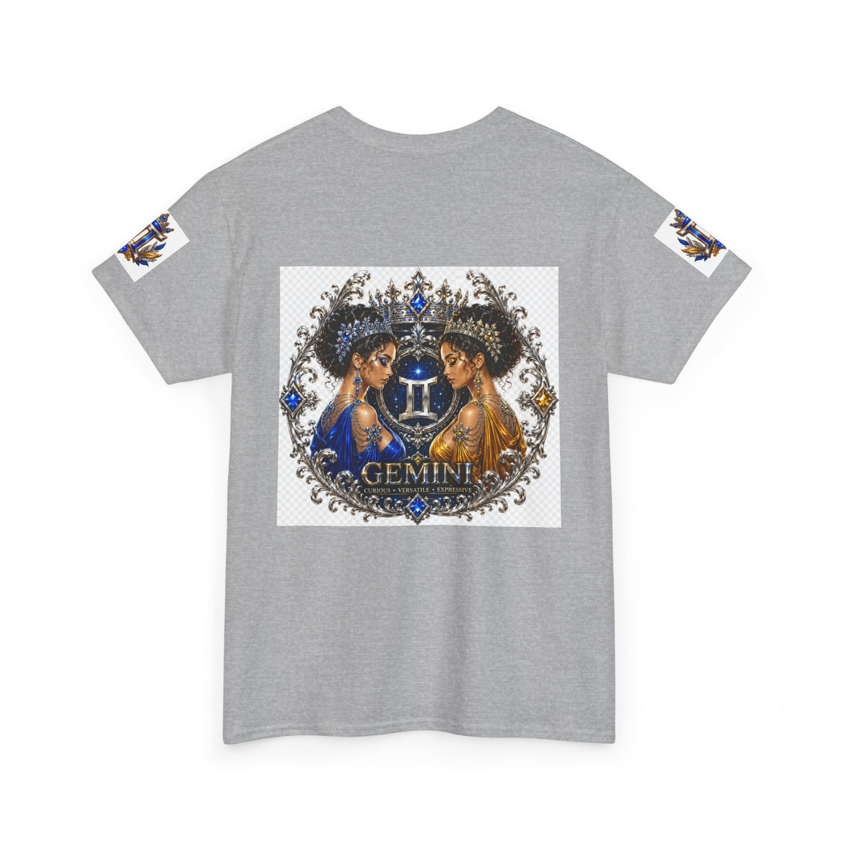 Gemini Zodiac Tee — Twin Sisters Astrology T‑Shirt (Blue & Gold)