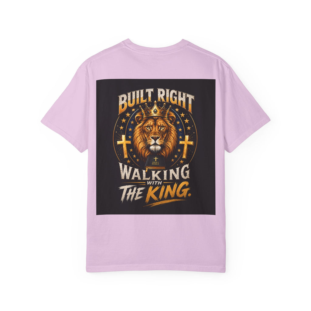 Walking with the King T-Shirt — 'Built Right' Lion Christian Faith Tee