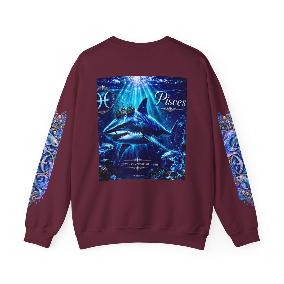 Pisces Shark Zodiac Crewneck Sweatshirt — Mystical Ocean Astrology Pullover