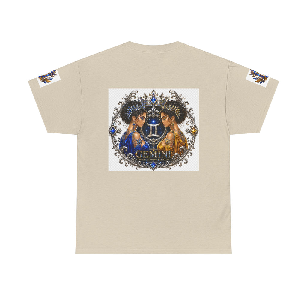 Gemini Zodiac Tee — Twin Sisters Astrology T‑Shirt (Blue & Gold)