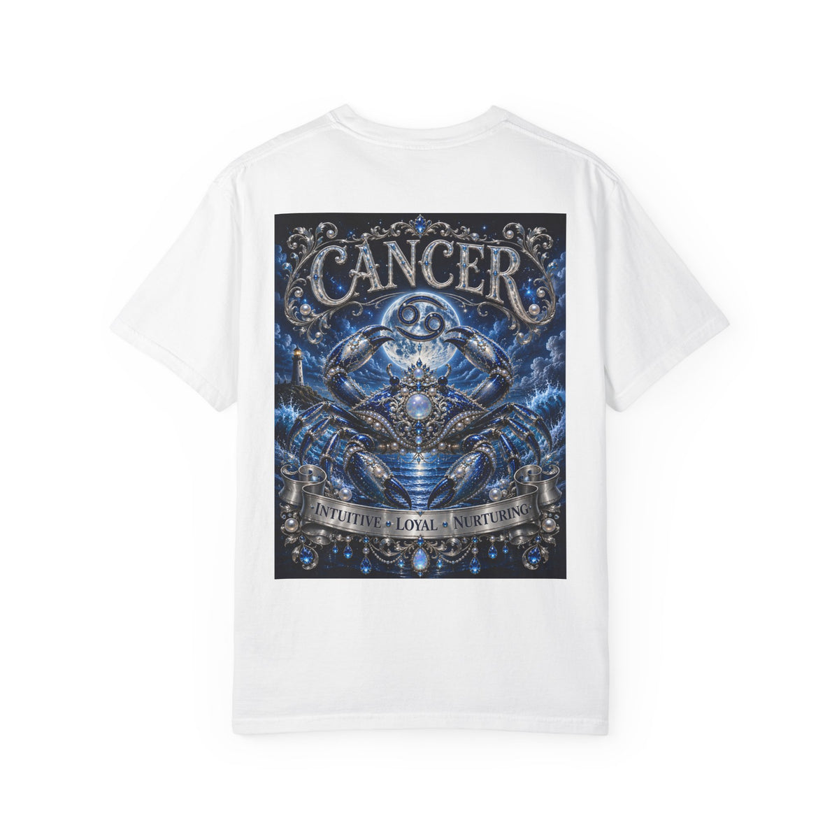 Cancer Zodiac Crab T-Shirt — Blue Astrology Tee (Cancer: Intuitive • Loyal • Nurturing)