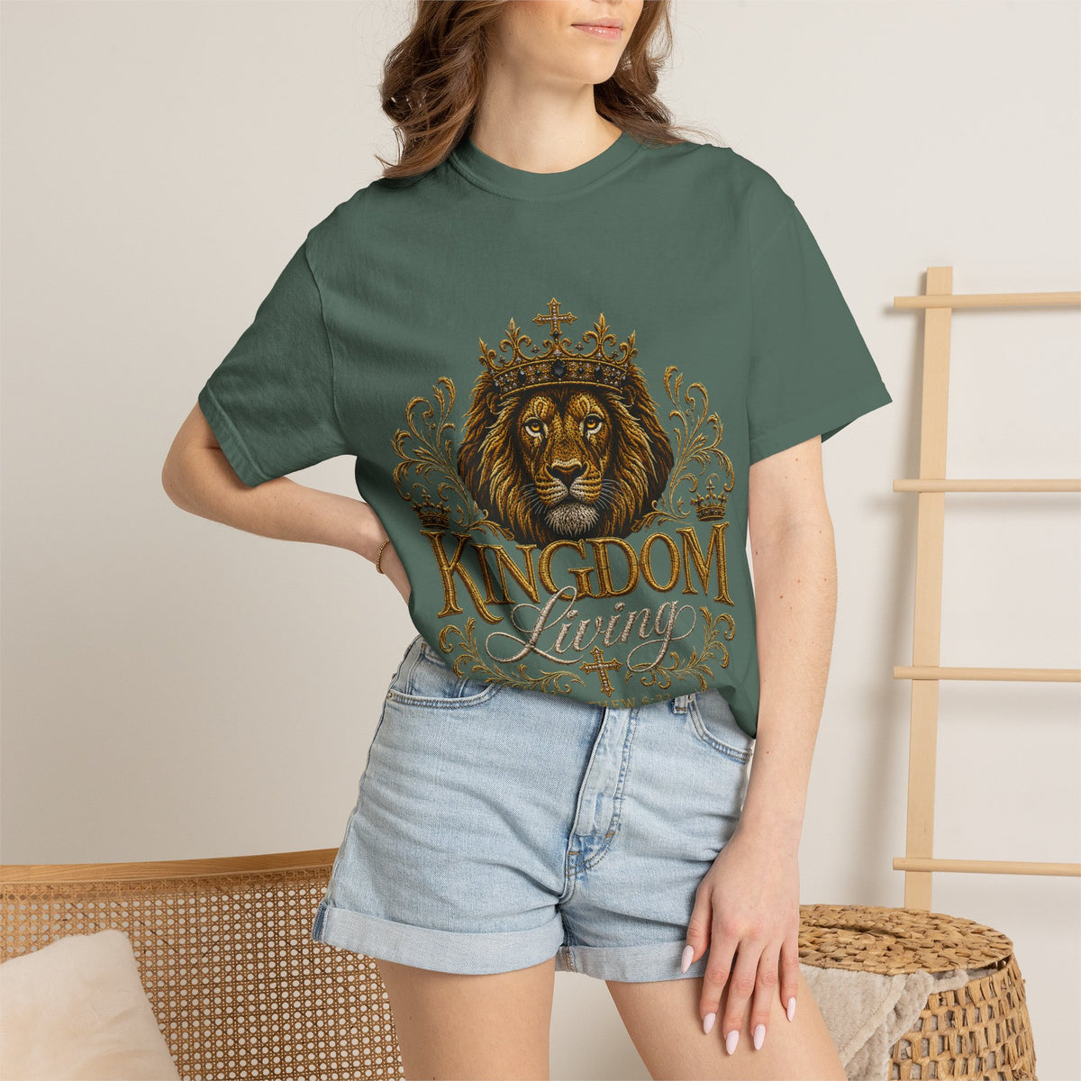 Kingdom Living Lion T-Shirt — Inspirational Christian Cross Floral Tee