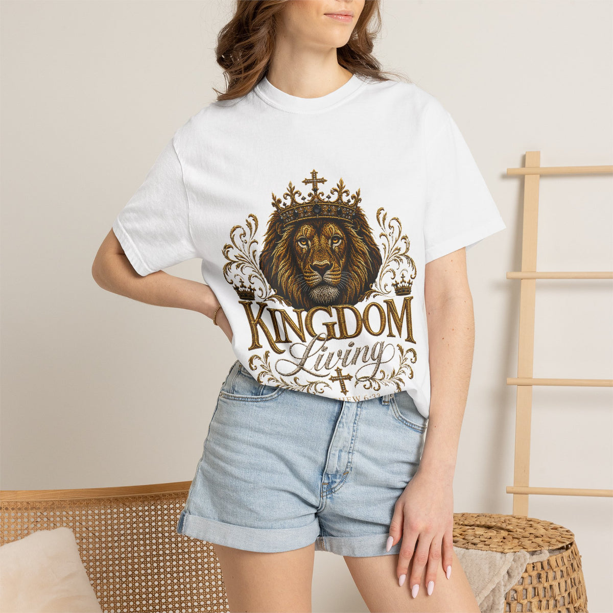 Kingdom Living Lion T-Shirt — Inspirational Christian Cross Floral Tee