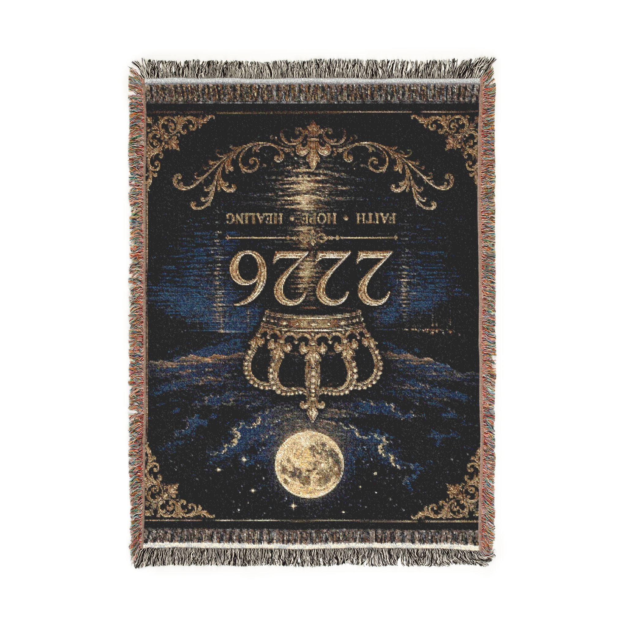 Royal Crest Woven Throw Blanket — Personalized 2226 Emblem, Moon & Globe Decorative Throw