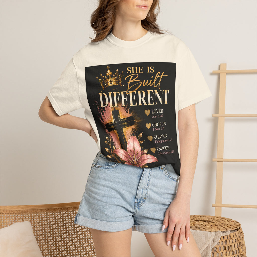 Christian Inspirational T-Shirt — "She Is Built Different / Built Right"