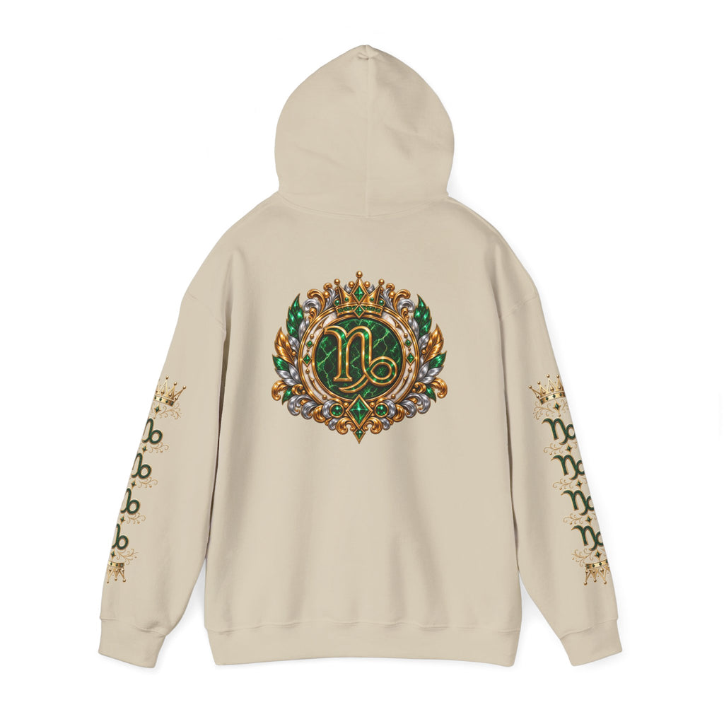 Capricorn Zodiac Crest Hoodie — Ornate Zodiac Virgo Emblem Hooded Sweatshirt
