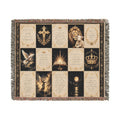 Religious Prayer Patchwork Woven Blanket – Inspirational Scripture & Faith Symbols Throw