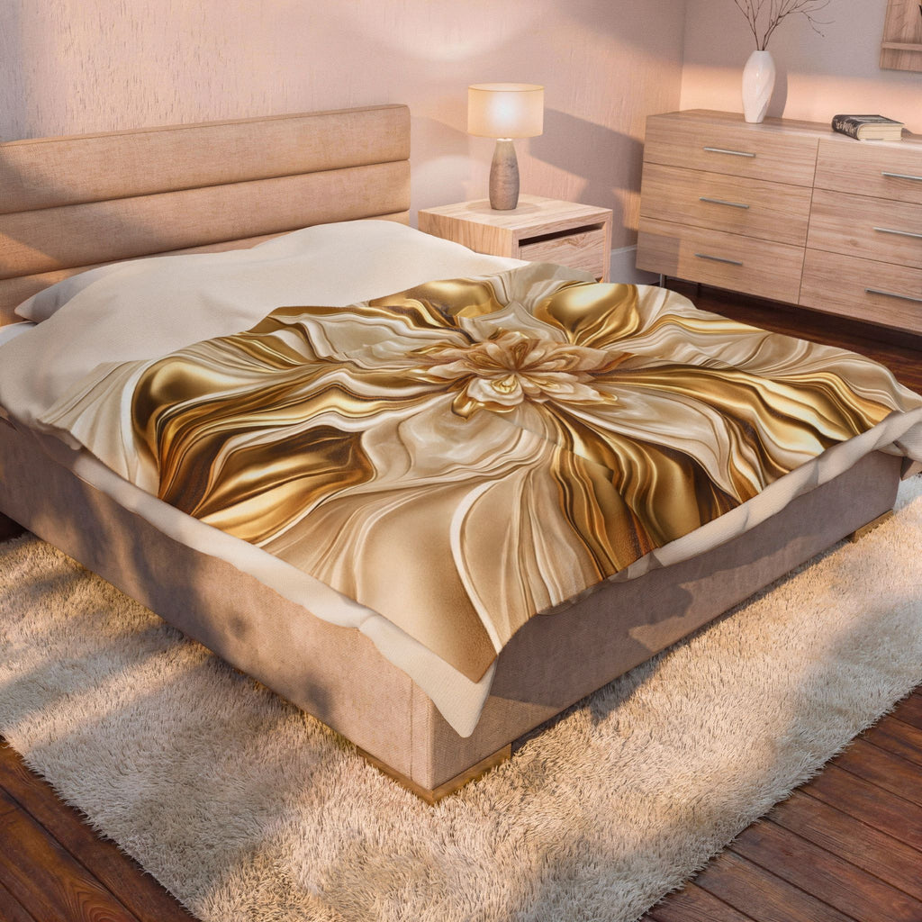 Golden Floral Velveteen Plush Blanket — Luxurious Soft Throw for Home, Gifts & Holidays