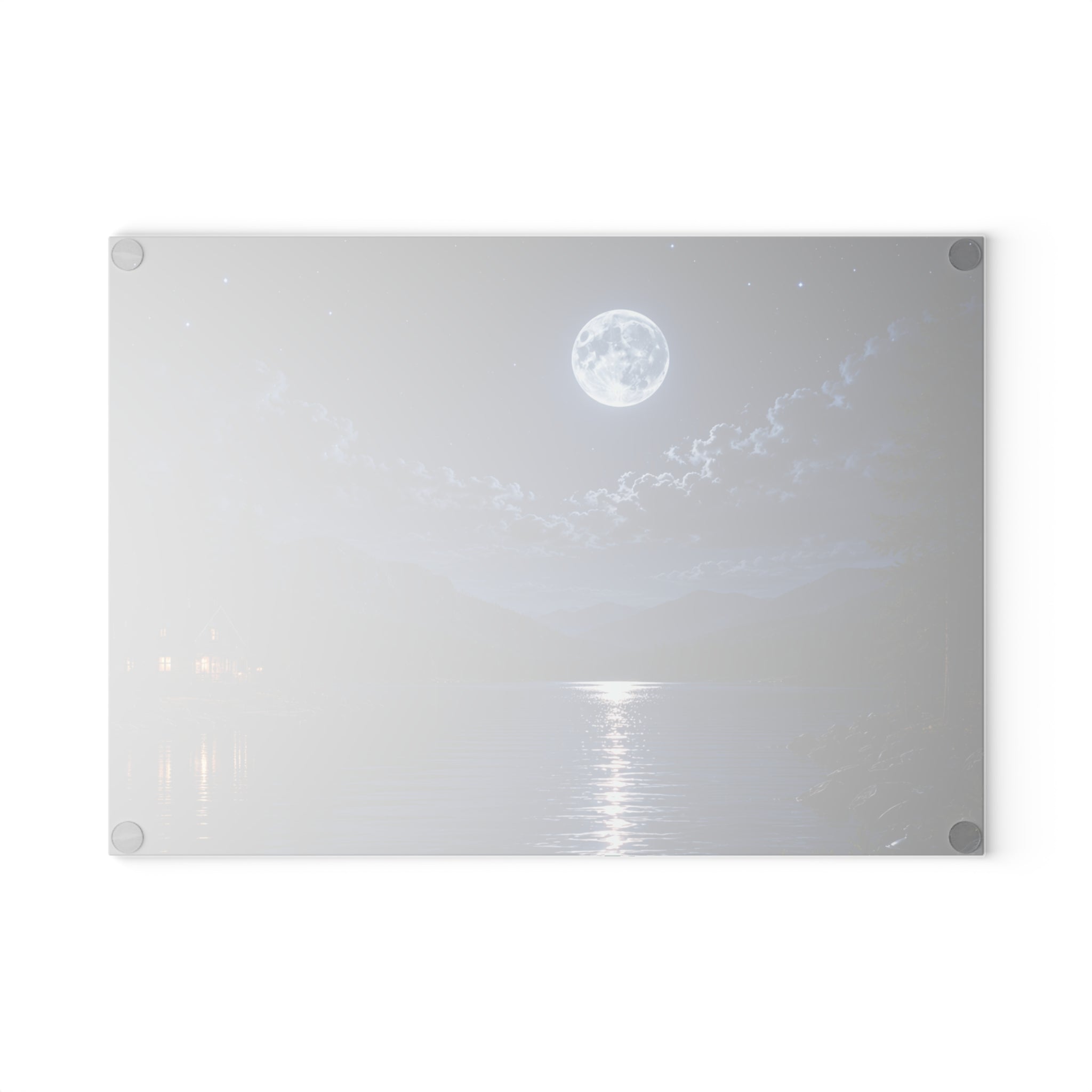 Glass Cutting Board — Moonlit Lake Night Scene