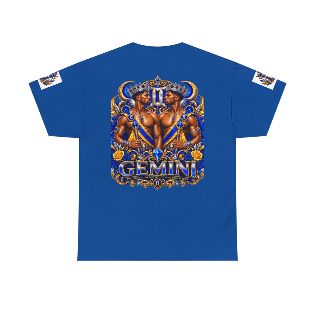Gemini Zodiac Tee — Bold Royal Twin Astrology T‑Shirt