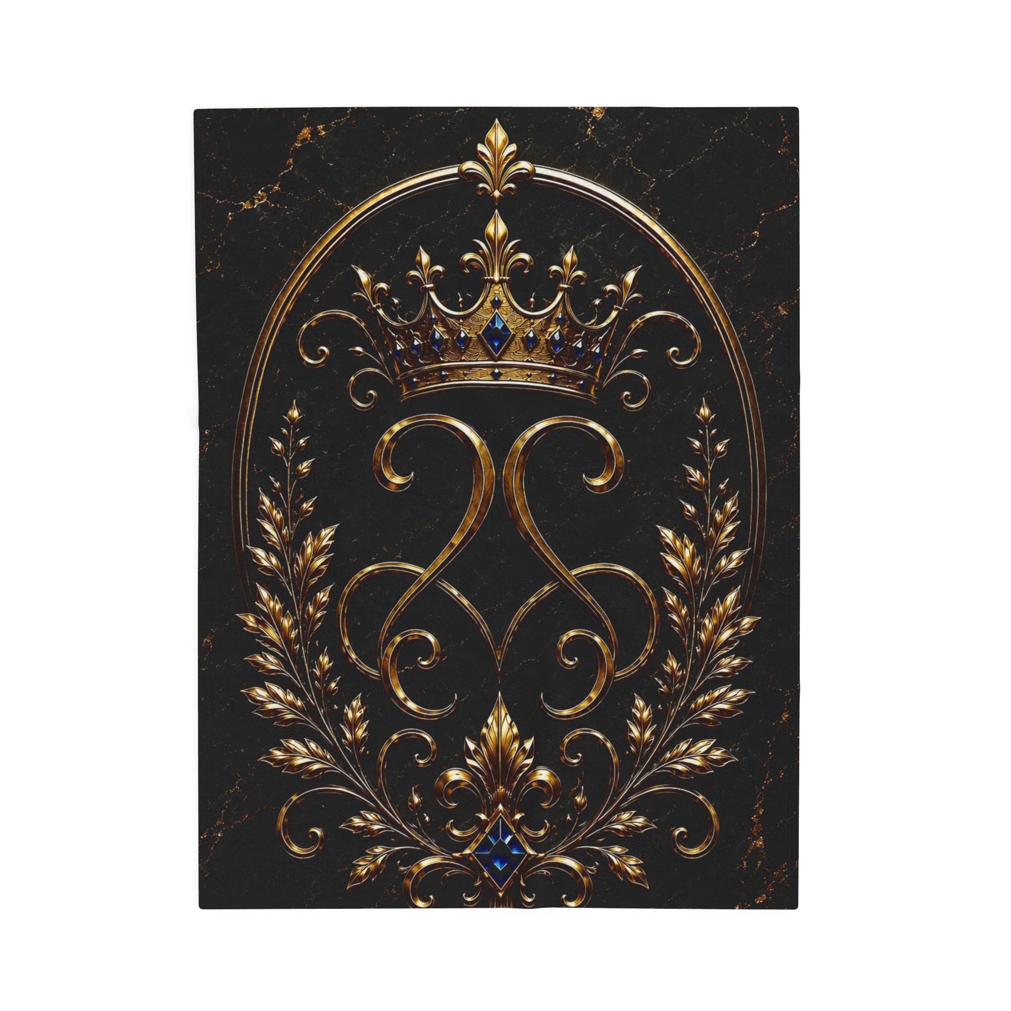 Regal Crown Velvet Plush Blanket — Gold Baroque Royal Throw