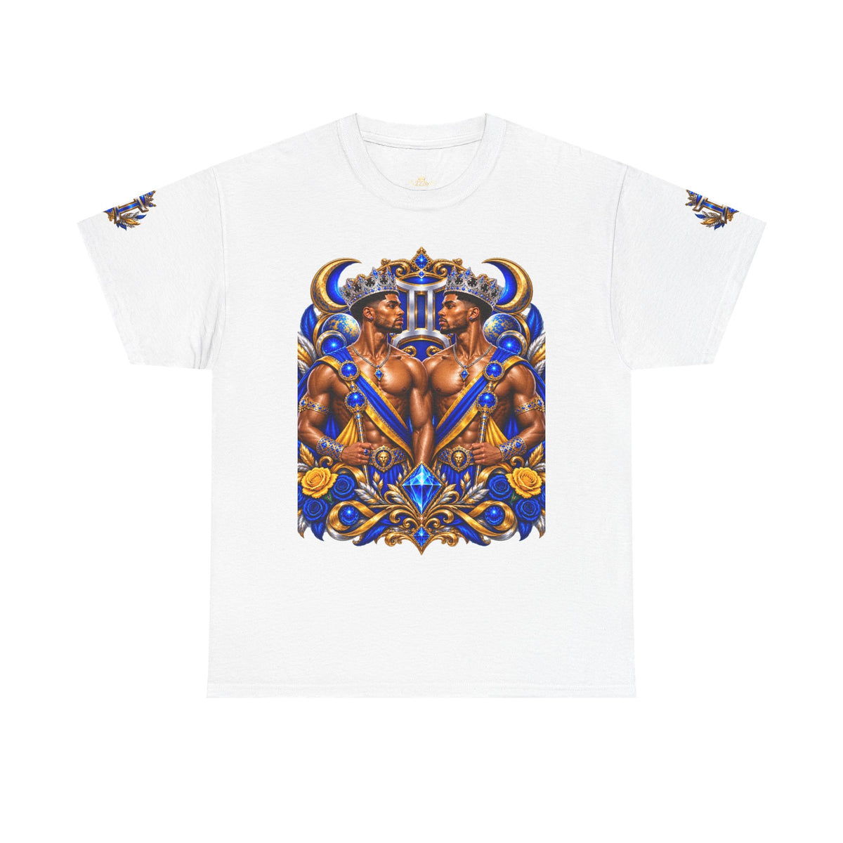 Gemini Zodiac Tee — Bold Royal Twin Astrology T‑Shirt