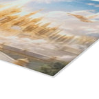 Heavenly Golden City Glass Cutting Board — Angelic Clouds & Doves Kitchen Art