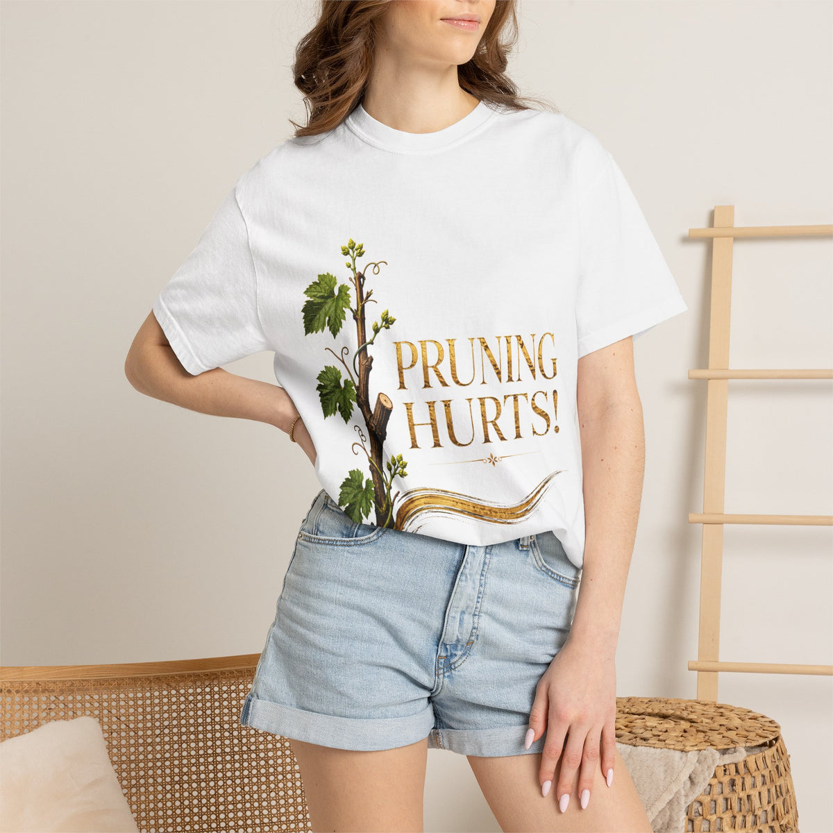 Pruning Hurts T-Shirt — Christian Faith Encouragement Tee (John 15:2 Message)