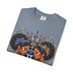 Gemini Zodiac Twin Queens T-Shirt — Elegant Blue & Gold Astrology Tee