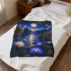 Velveteen Plush Blanket — Moonlit Lotus Lake Throw