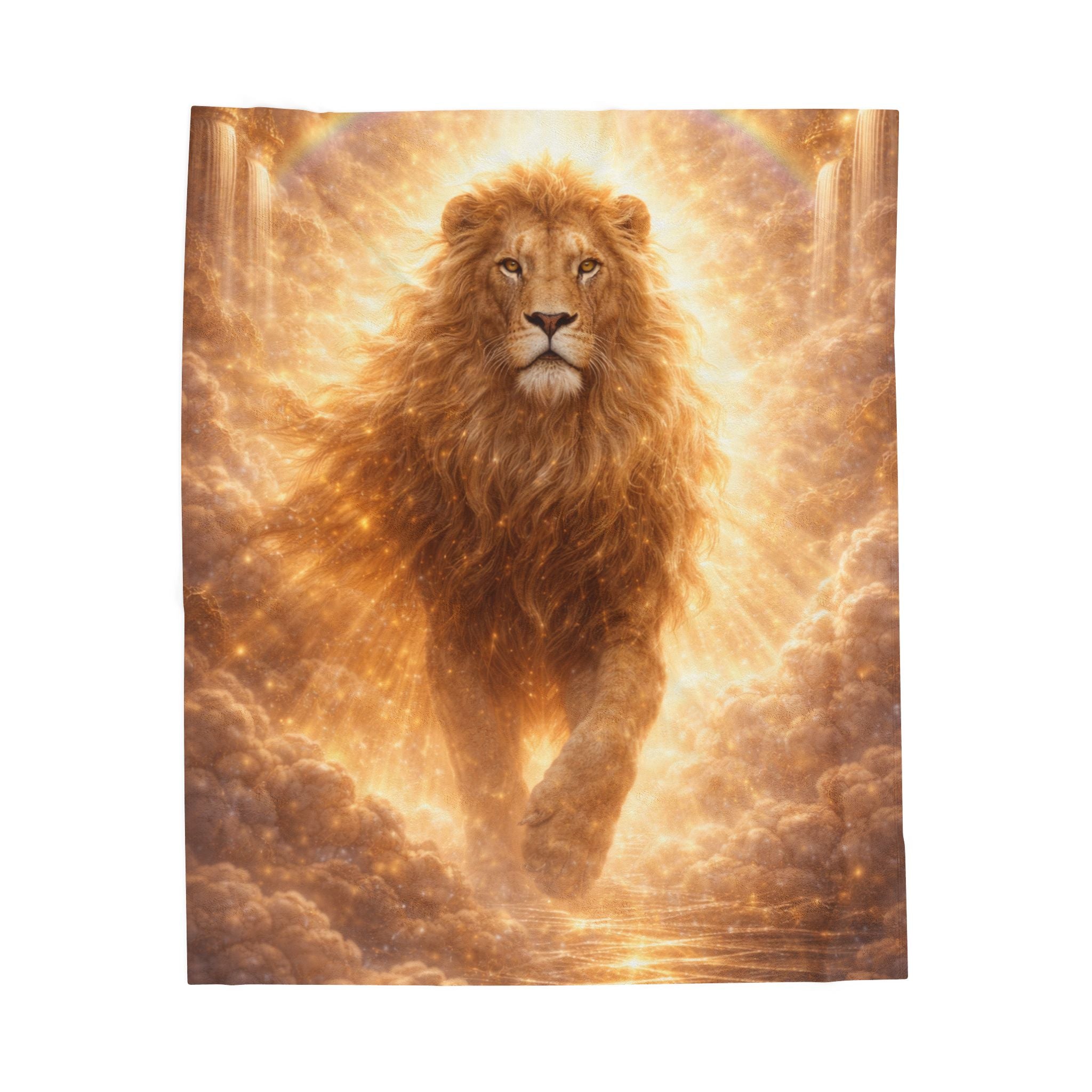 Lion of Light Velveteen Plush Blanket — Golden Majestic Lion Throw for Bedroom & Gifts
