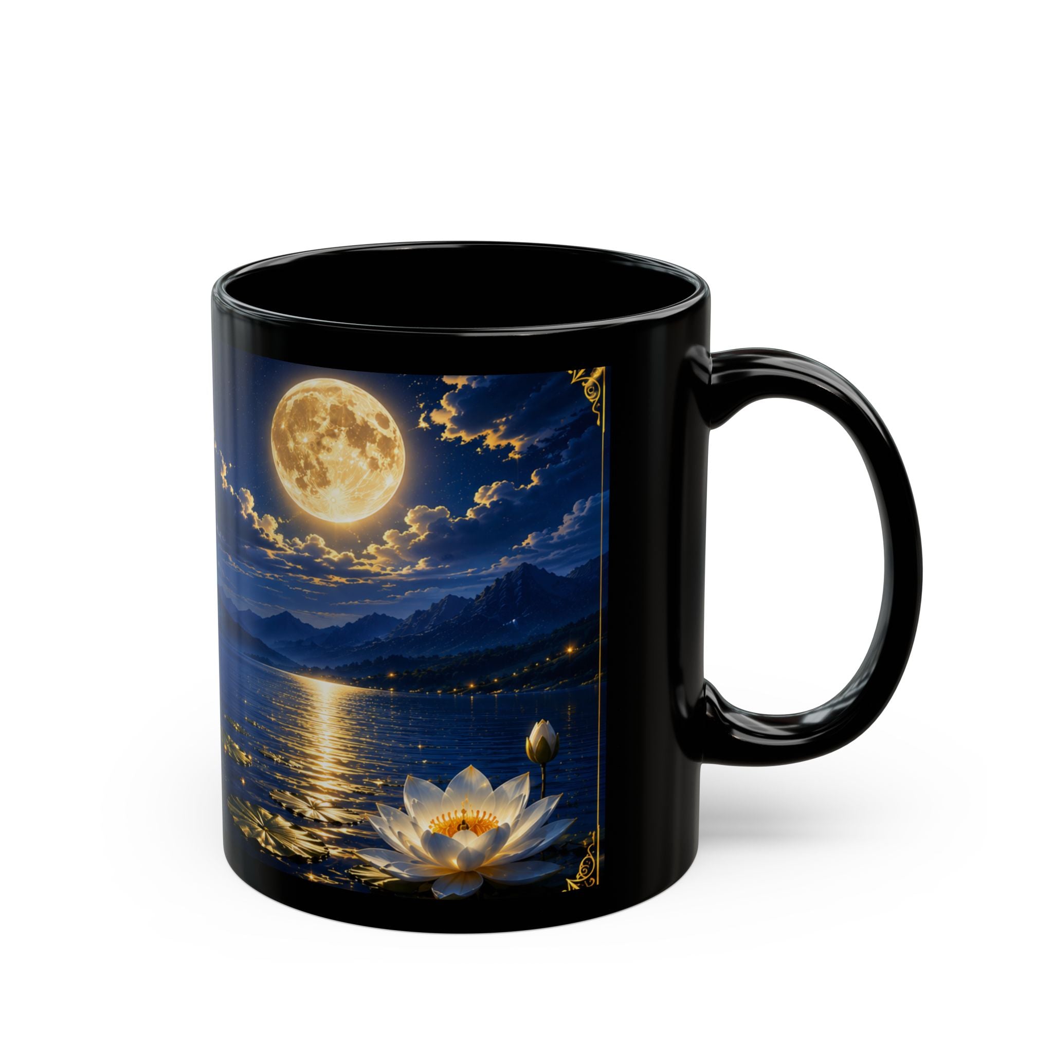 Moonlit Lotus Mug — Serene Nightscape Coffee Cup