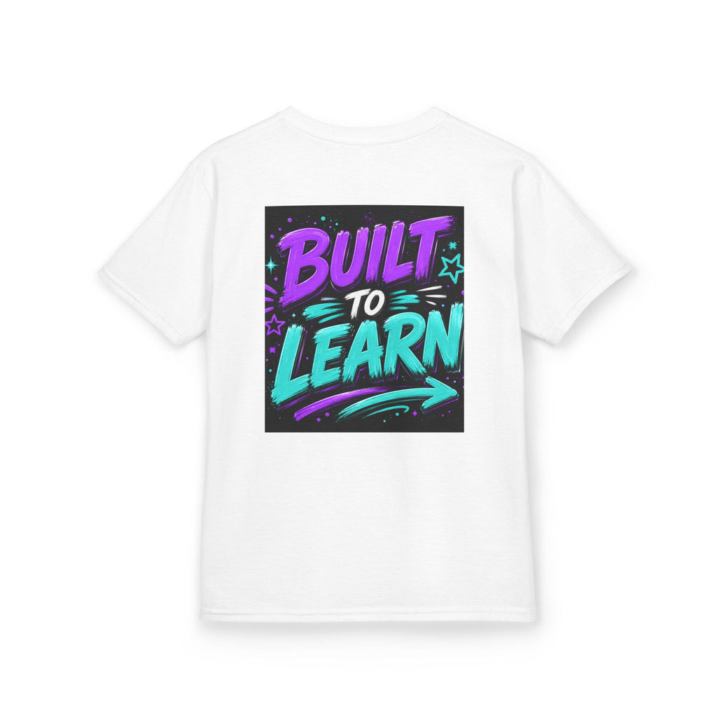 Kids T-Shirt — "Built to Learn" Retro Neon Back Print