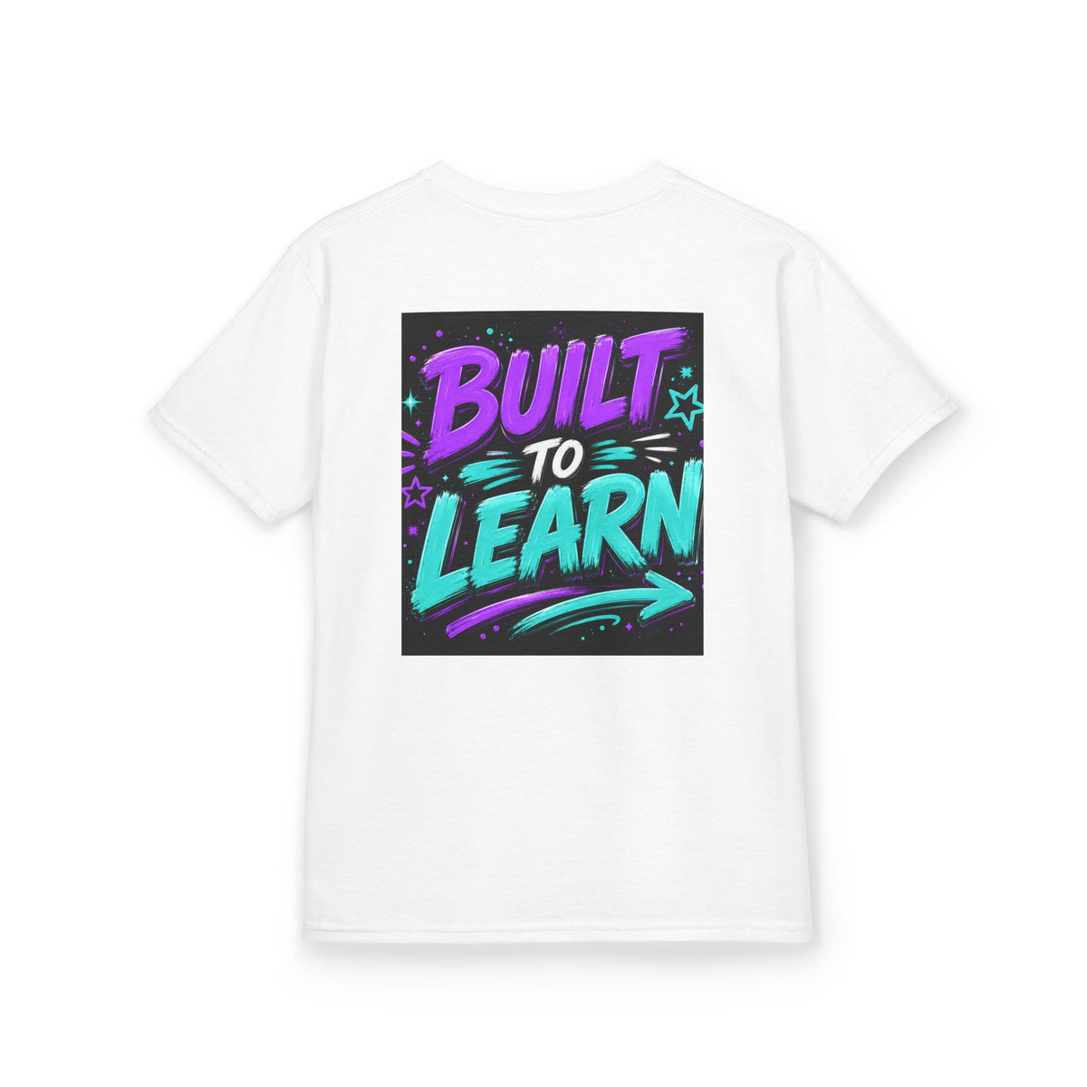 Kids T-Shirt — "Built to Learn" Retro Neon Back Print