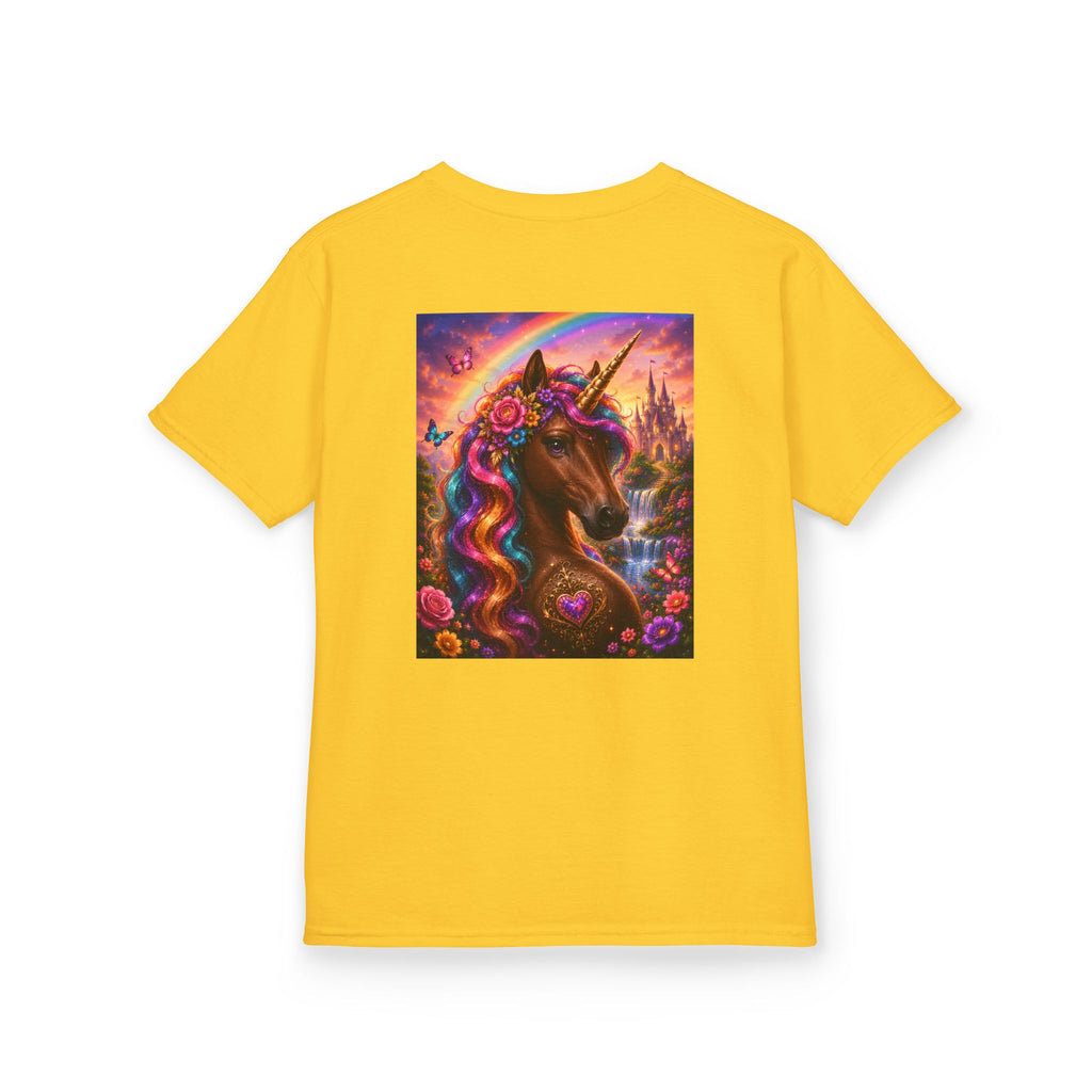 Kids Brown Unicorn Tee — Rainbow Fantasy Magical Horse Shirt