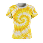 Yellow Tie-Dye Spiral Tee — Women's All-Over Print Casual Shirt