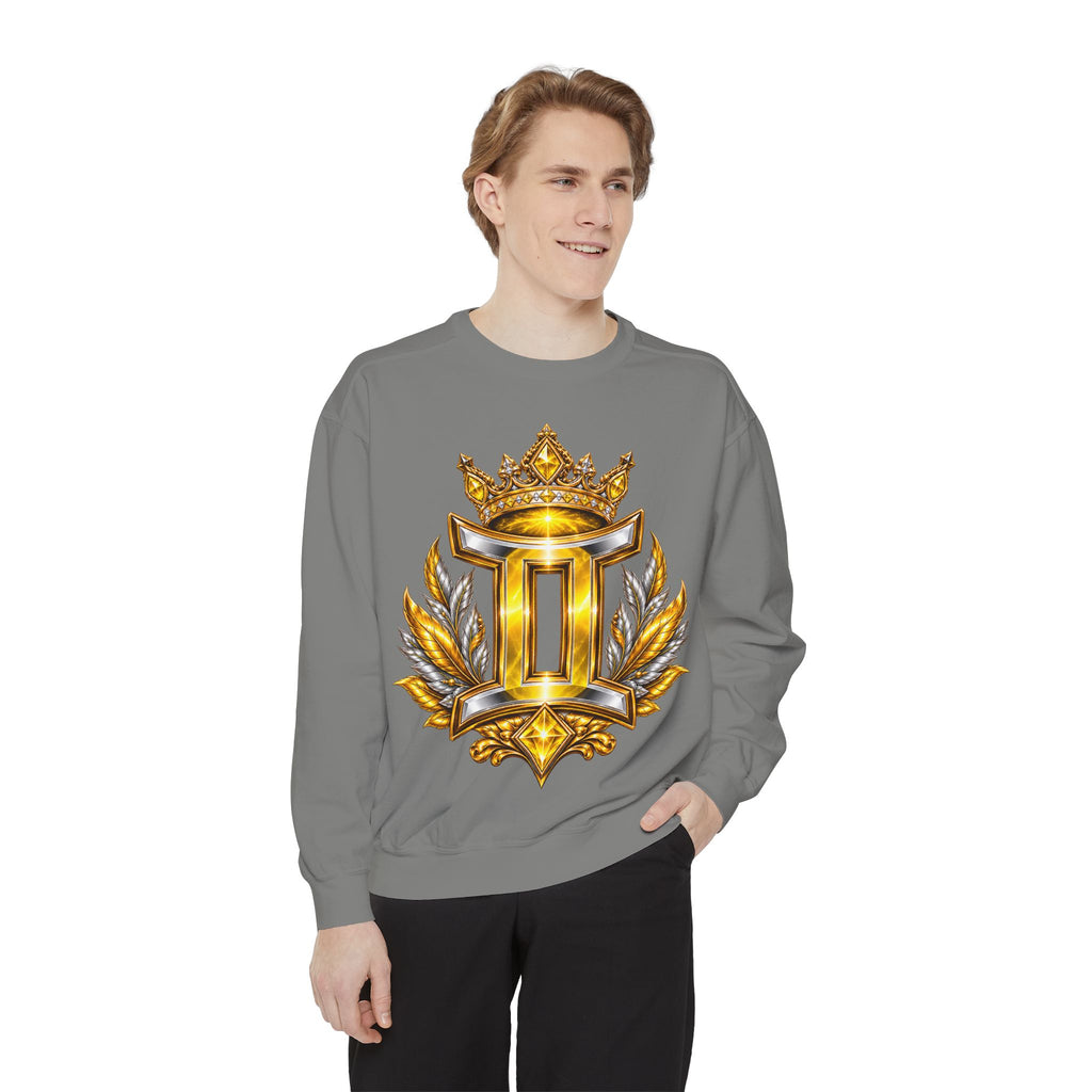 Gemini Zodiac Sweatshirt — Ornate Gold & Blue Gemini Crest