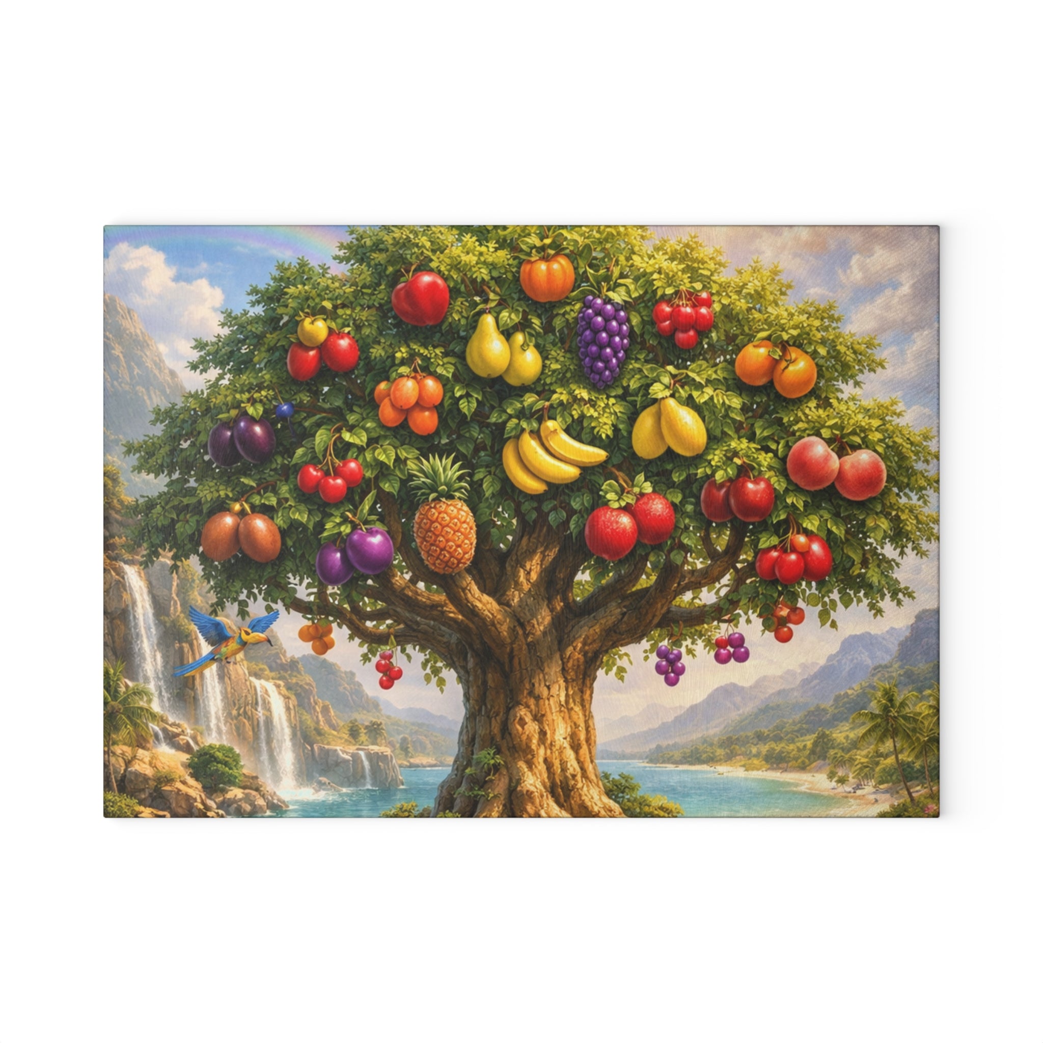 Colorful Fruit Tree Tempered Glass Cutting Board — Decorative Orchard Kitchen Board