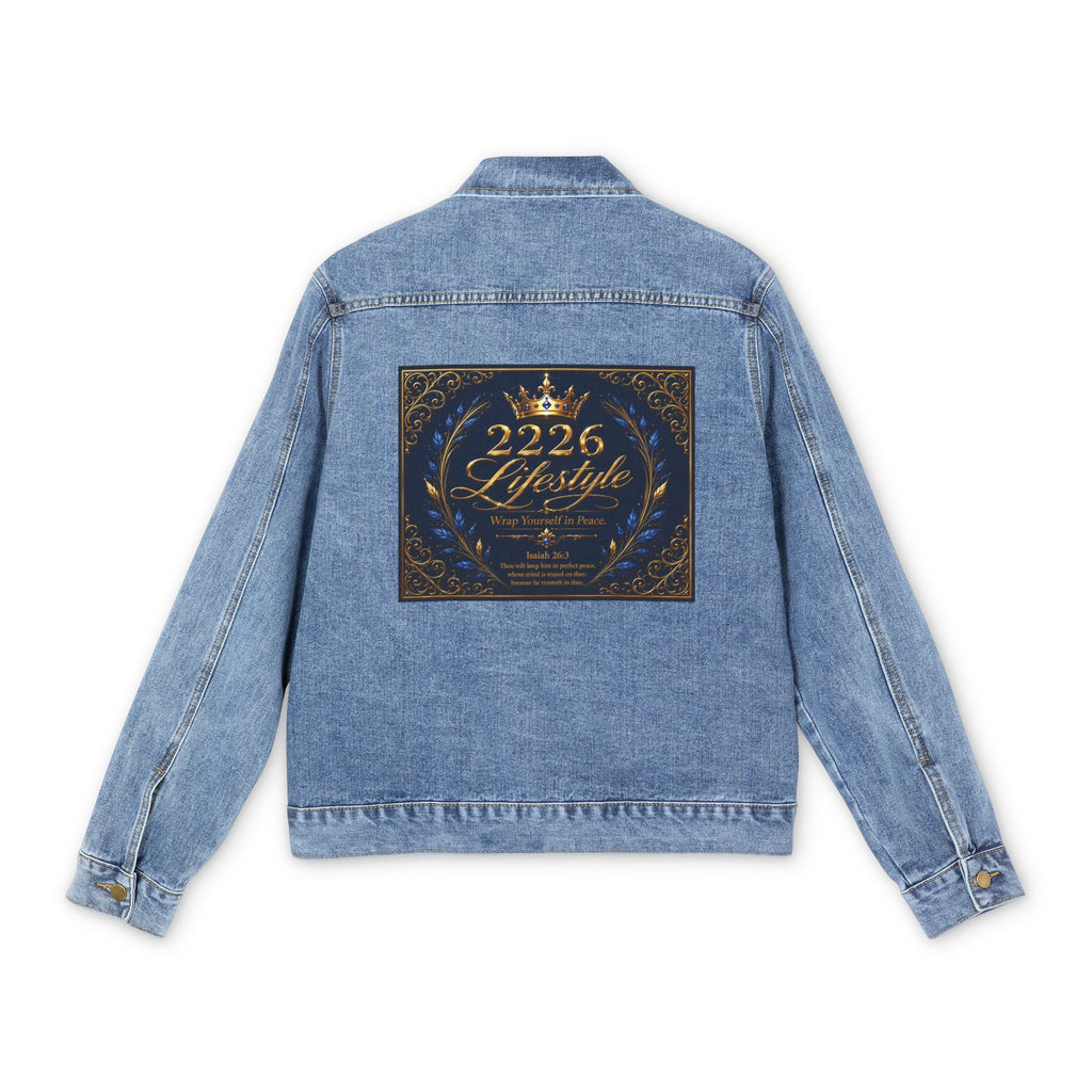 Men's Denim Jacket with 2226 Lifestyle Back Patch — Vintage Crown Graphic Jacket