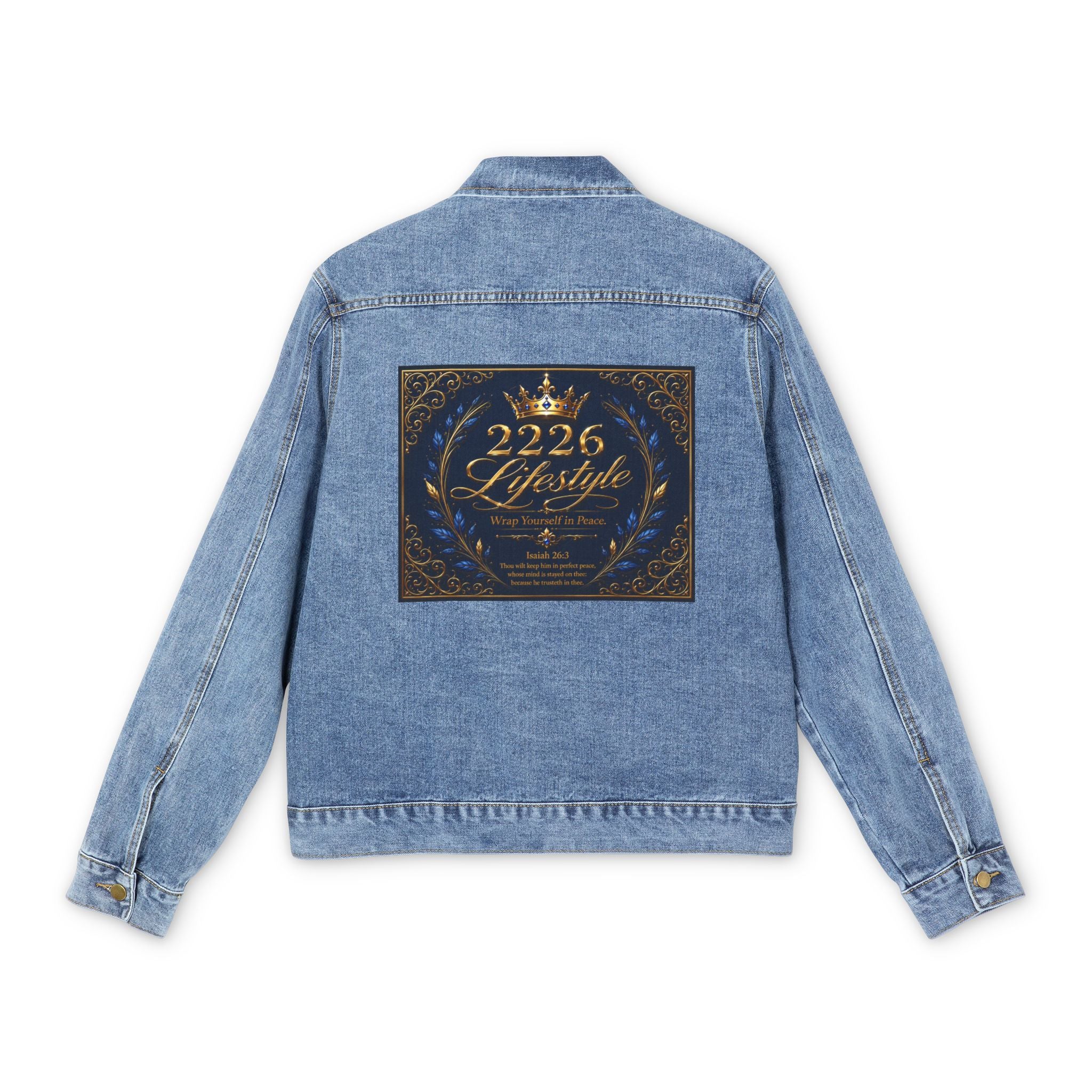 Men's Denim Jacket with 2226 Lifestyle Back Patch — Vintage Crown Graphic Jacket