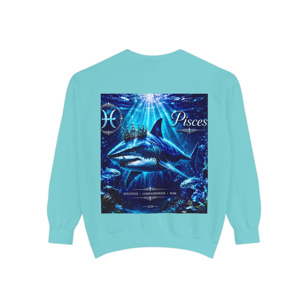 Pisces Zodiac Sweatshirt — Cosmic Blue Pisces Shark Astrological Crewneck