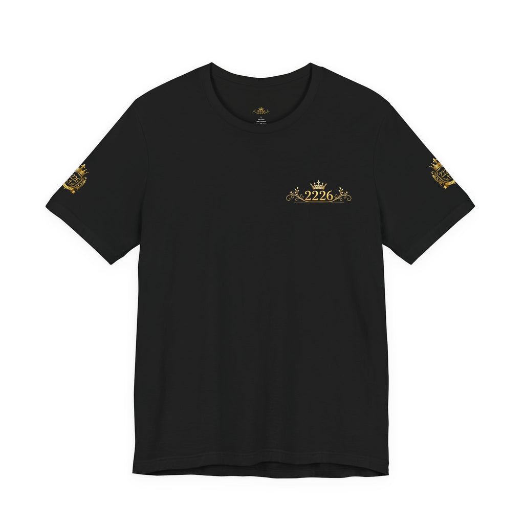 White Crown Logo Tee — Small Gold Crown Chest & Sleeve Graphic