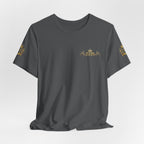 White Crown Logo Tee — Small Gold Crown Chest & Sleeve Graphic