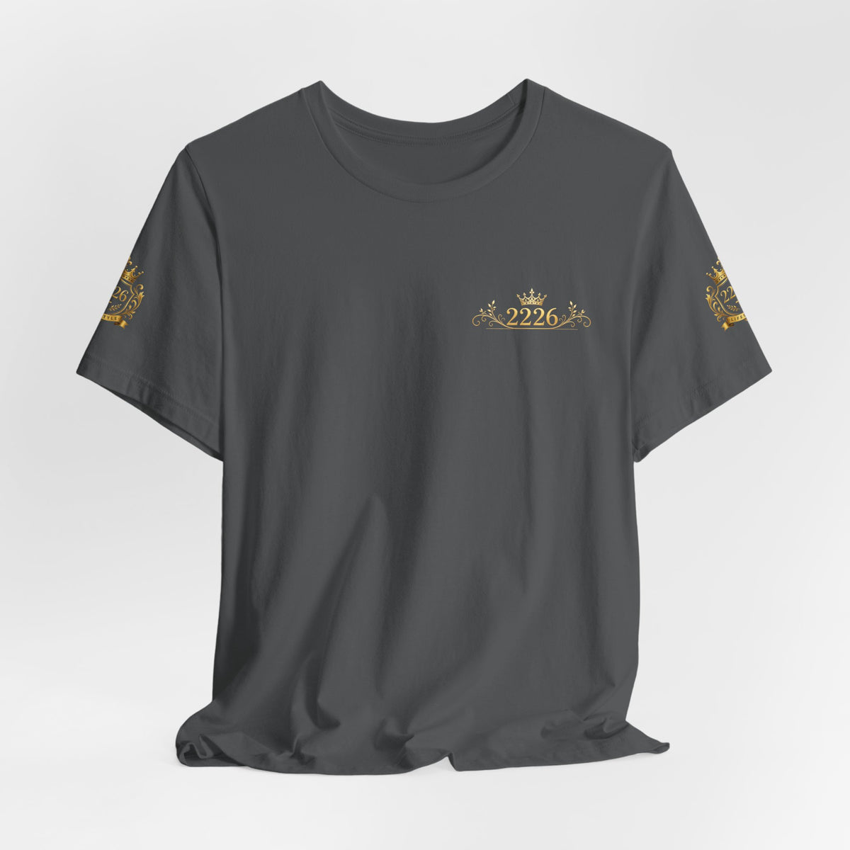 White Crown Logo Tee — Small Gold Crown Chest & Sleeve Graphic